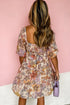 Khaki Floral Short Sleeve Square Neck Mini Dress